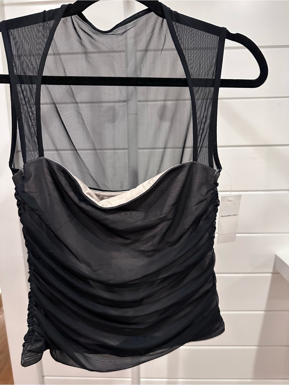 Abercrombie Sheer Black Mesh Ruched Tank Top - Picture 2 of 4